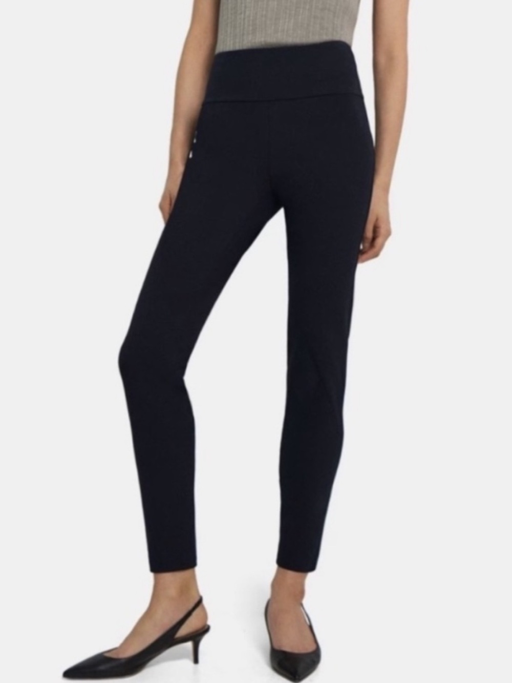 THEORY Yoke Legging Stretch Cotton New Bistretch Navy Ink EUC Sz M